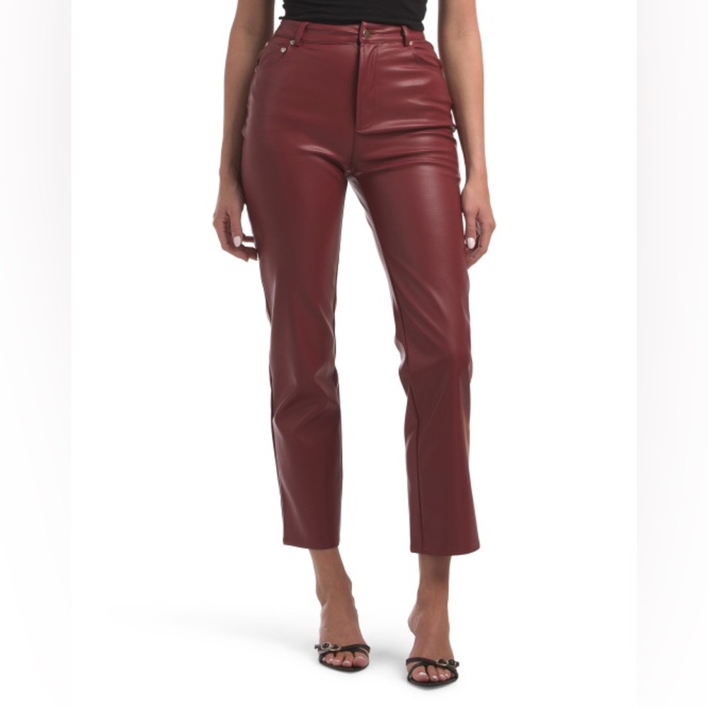 Chic Burgundy Faux Leather Pants